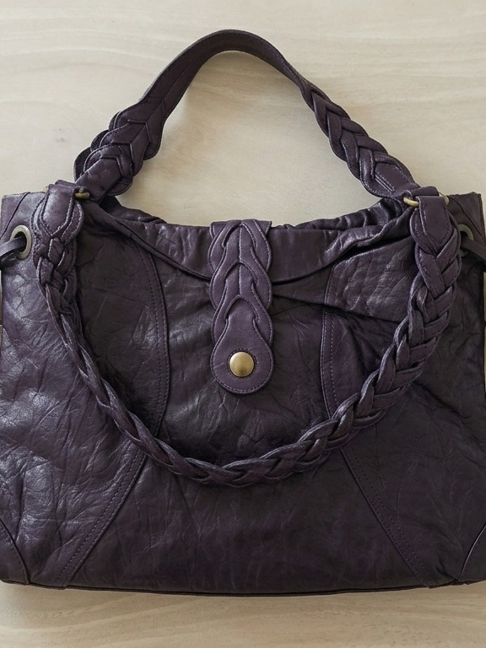 Rare Vintage Junior Drake "Boho Luxe" Fringe Hobo Bag in Eggplant Y2K vibes